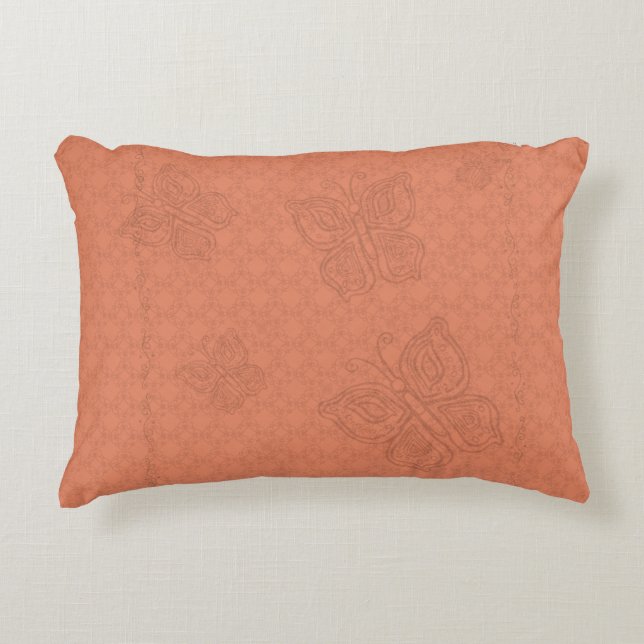 Butterflies & Swirl Designs orange Accent Pillow  (Front)