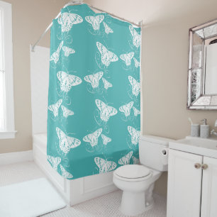 Butterflies Teal And White Pattern