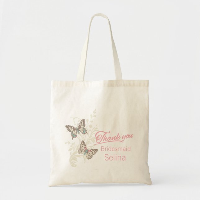 Butterflies thank you bridesmaid wedding favour ba tote bag (Front)
