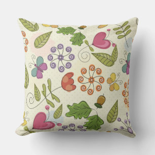 Butterflies, Tulips, Hearts, Acorns Throw Pillow
