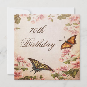 Butterflies & Vintage Almond Blossom 70th Birthday Invitation