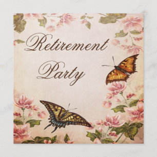 Butterflies & Vintage Almond Blossom Retirement Invitation