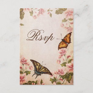 Butterflies & Vintage Almond Blossom RSVP Card