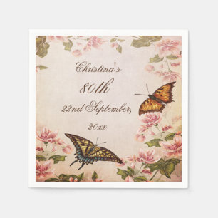 Butterflies & Vintage Almond Blossom Serviettes Napkin