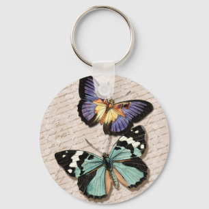 Butterflies Vintage Style French Script Keychain