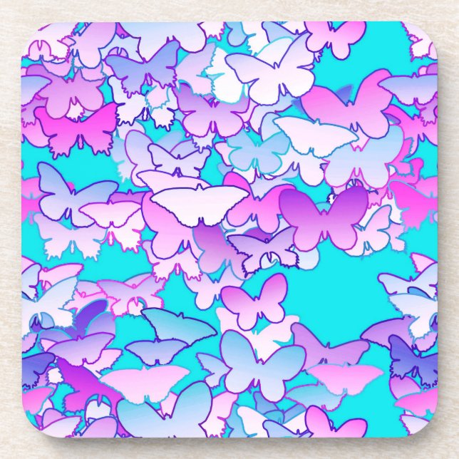 Butterflies, violet and turquoise coaster (Front)