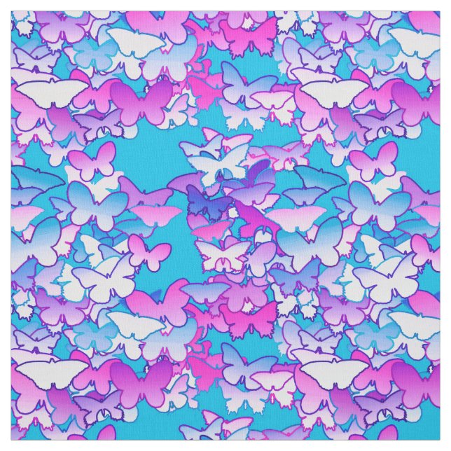 Butterflies, violet and turquoise fabric (Swatch)