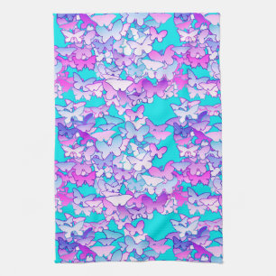 Butterflies, violet and turquoise kitchen towel