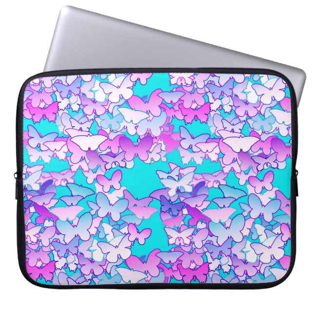 Butterflies, violet and turquoise laptop sleeve (Front)