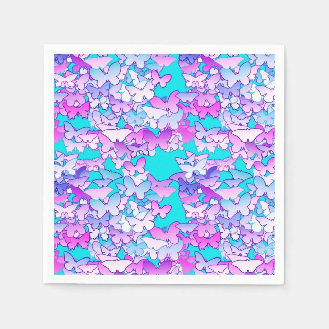 Butterflies, violet and turquoise napkin (Front)
