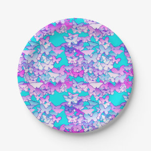 Butterflies, violet and turquoise paper plate