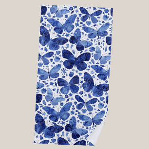 Butterflies Watercolor Blue Beach Towel