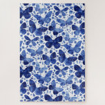 Butterflies Watercolor Blue Jigsaw Puzzle<br><div class="desc">Indigo blue watercolor butterfly painting to keep you puzzled for a while.</div>