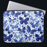 Butterflies Watercolor Blue Laptop Sleeve<br><div class="desc">Indigo blue and white watercolor butterfly painting.</div>
