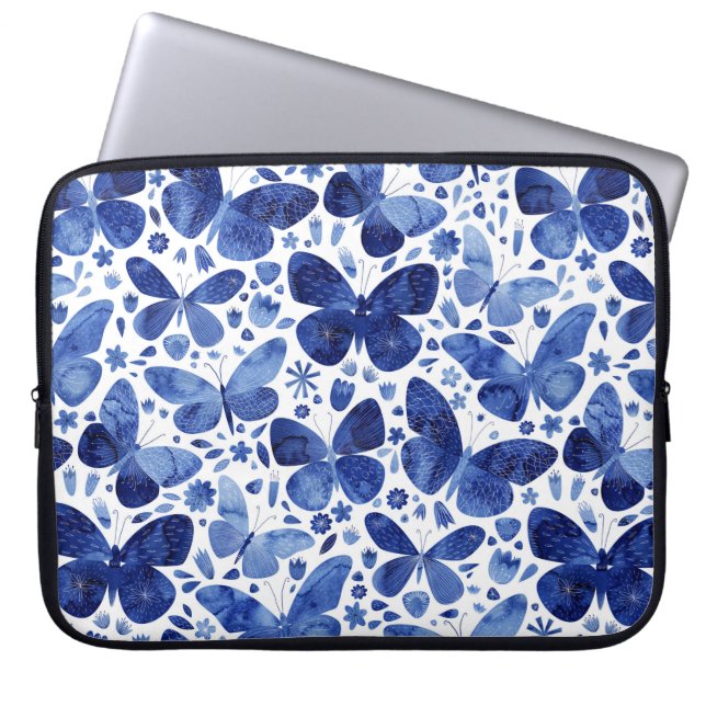 Butterflies Watercolor Blue Laptop Sleeve (Front)