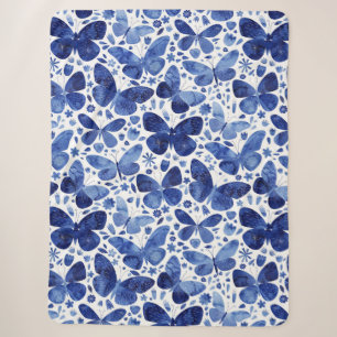 Butterflies Watercolor Blue Sherpa Blanket