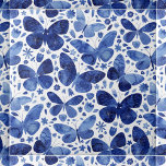 Butterflies Watercolor Blue Tile<br><div class="desc">Indigo blue and white watercolor butterfly painting.
This tile is a repeating pattern so will look great in multiples.</div>