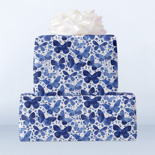 Butterflies Watercolor Blue Wrapping Paper