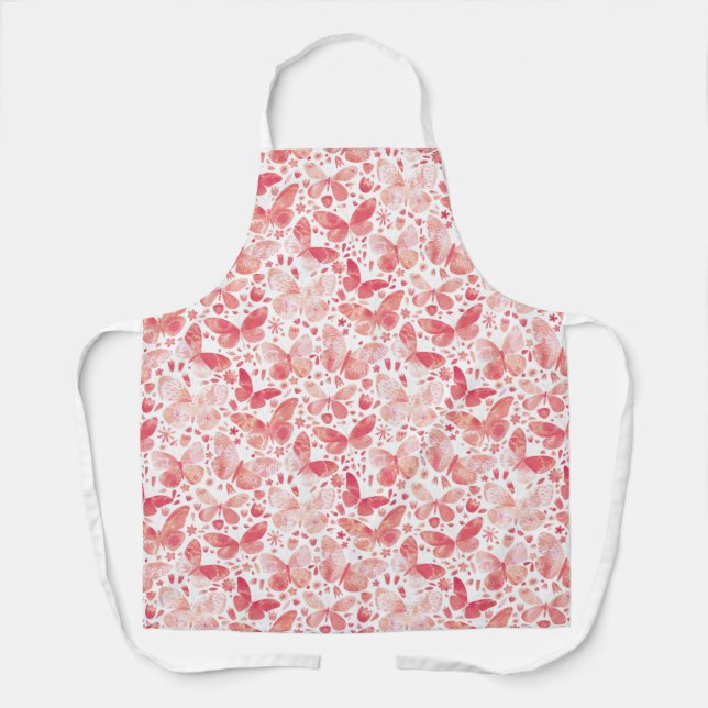 Butterflies Watercolor Coral Pink Apron (Front)