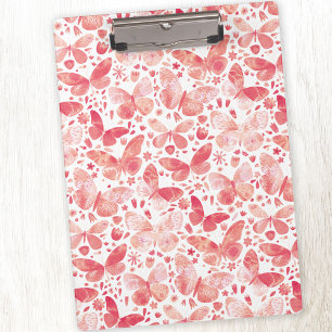 Butterflies Watercolor Coral Pink Clipboard