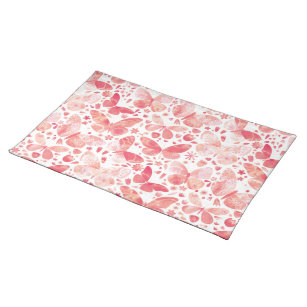 Butterflies Watercolor Coral Pink Cloth Placemat