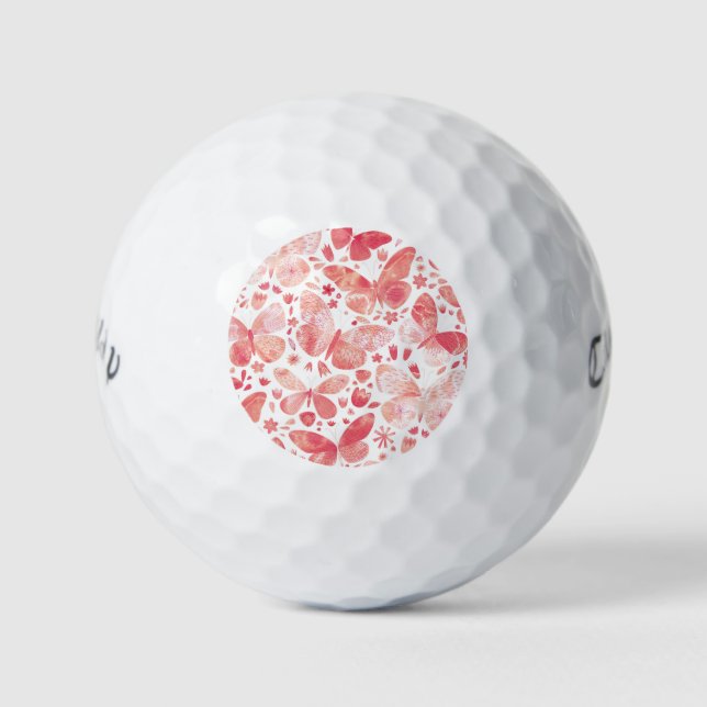 Butterflies Watercolor Coral Pink Golf Balls (Front)