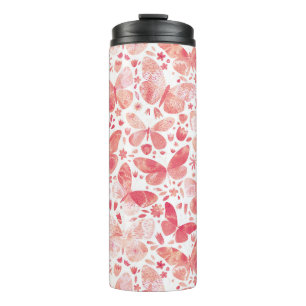 Butterflies Watercolor Coral Thermal Tumbler