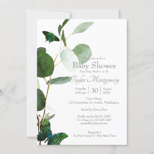 Butterflies & Watercolor Greenery Baby Shower Invitation