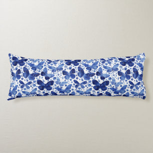 Butterflies Watercolor Indigo Blue Body Pillow