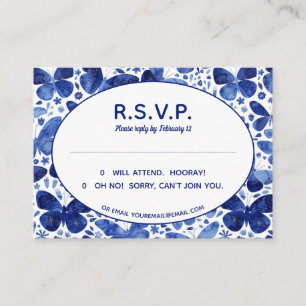 Butterflies Watercolor Indigo Blue R.S.V.P. Enclosure Card