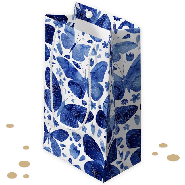 Butterflies Watercolor Indigo Blue Small Gift Bag (Watercolor butterfly pattern gift bag)
