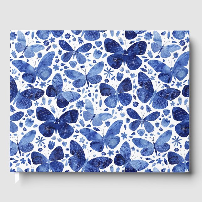 Butterflies Watercolor Indigo Guest Book (Front)
