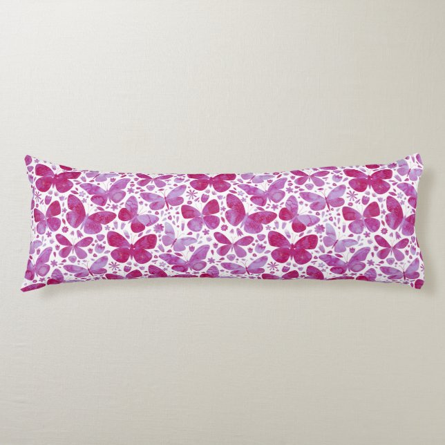 Butterflies Watercolor Magenta Pink Body Pillow (Front)