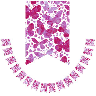 Butterflies Watercolor Magenta Pink Bunting Flags