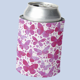 Butterflies Watercolor Magenta Pink Can Cooler