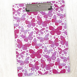 Butterflies Watercolor Magenta Pink Clipboard
