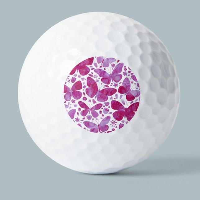 Butterflies Watercolor Magenta Pink Golf Balls (Creator Uploaded)