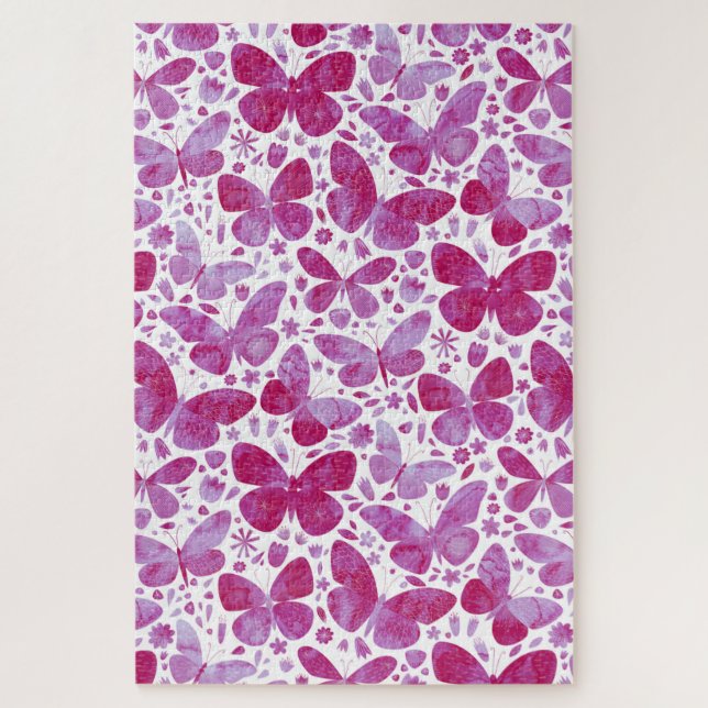 Butterflies Watercolor Magenta Pink Jigsaw Puzzle (Vertical)