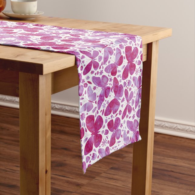 Butterflies Watercolor Magenta Pink Long Table Runner (In Situ)