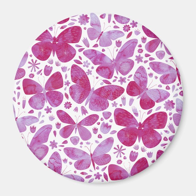 Butterflies Watercolor Magenta Pink Magnet (Front)
