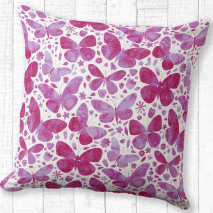 Butterflies Watercolor Magenta Pink Throw Pillow