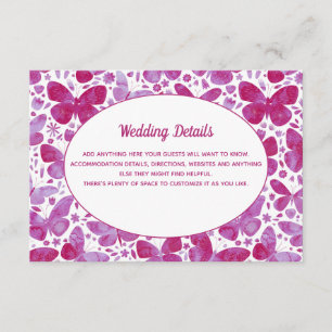 Butterflies Watercolor MagentaPink Wedding Details Enclosure Card