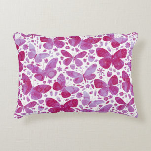 Butterflies Watercolor Pattern Pink Accent Pillow