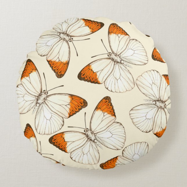Butterflies watercolor pattern round pillow (Front)