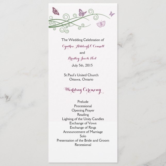 Butterflies Wedding Ceremony Program (Front)