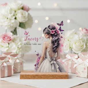 Butterflies Wedding Gown Bridal Shower Favours Acrylic Sign