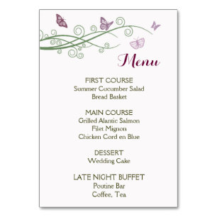 Butterflies Wedding Menu Table Number