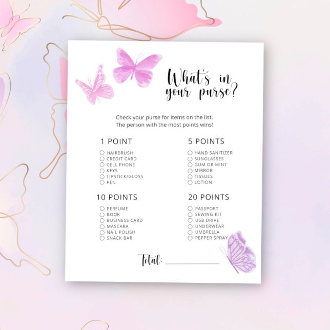Butterflies - Whats in your purse baby shower game (Creator Uploaded)