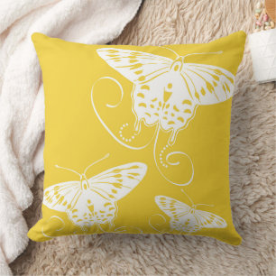 Butterflies White On Bright Yellow Pattern Throw Pillow