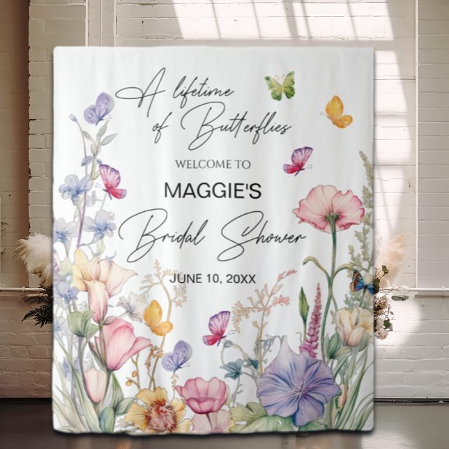 Butterflies Wildflower Bridal Shower Backdrop Tapestry (Creator Uploaded)